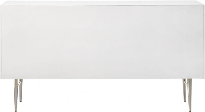 Modernist Wood Veneer And Stainless Steel Base Dresser in White - 802White-D