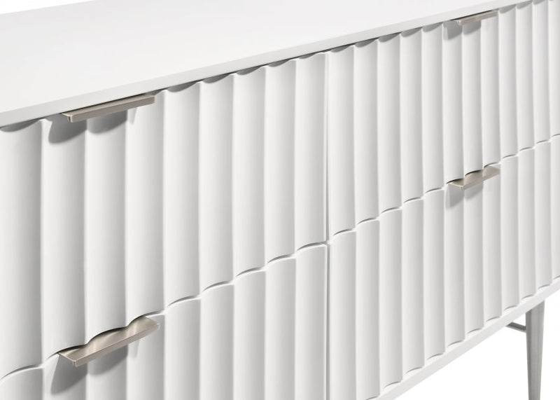 Modernist Wood Veneer And Stainless Steel Base Dresser in White - 802White-D