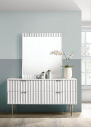 Modernist Wood Veneer And Stainless Steel Base Mirror in White - 801White-M