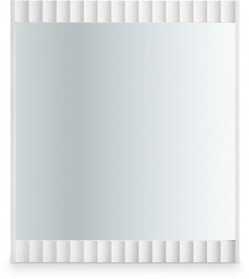Modernist Wood Veneer And Stainless Steel Base Mirror in White - 801White-M