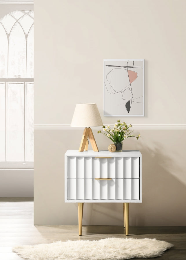 Modernist Wood Veneer And Stainless Steel Base Nightstand in White - 801White-NS