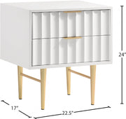 Modernist Wood Veneer And Stainless Steel Base Nightstand in White - 801White-NS