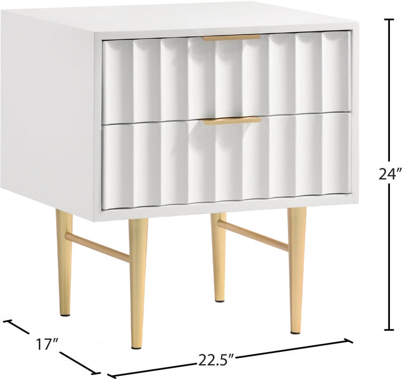 Modernist Wood Veneer And Stainless Steel Base Nightstand in White - 801White-NS