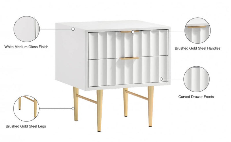 Modernist Wood Veneer And Stainless Steel Base Nightstand in White - 801White-NS