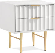Modernist Wood Veneer And Stainless Steel Base Nightstand in White - 801White-NS