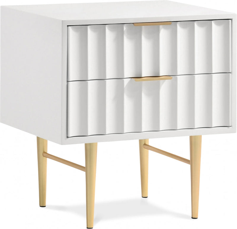 Modernist Wood Veneer And Stainless Steel Base Nightstand in White - 801White-NS