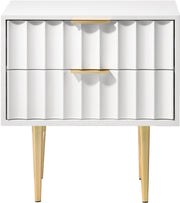 Modernist Wood Veneer And Stainless Steel Base Nightstand in White - 801White-NS