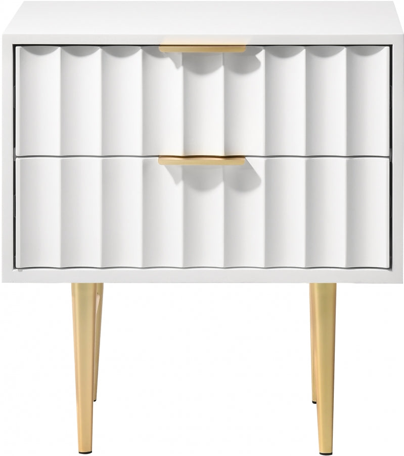 Modernist Wood Veneer And Stainless Steel Base Nightstand in White - 801White-NS