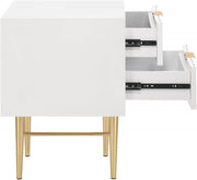 Modernist Wood Veneer And Stainless Steel Base Nightstand in White - 801White-NS
