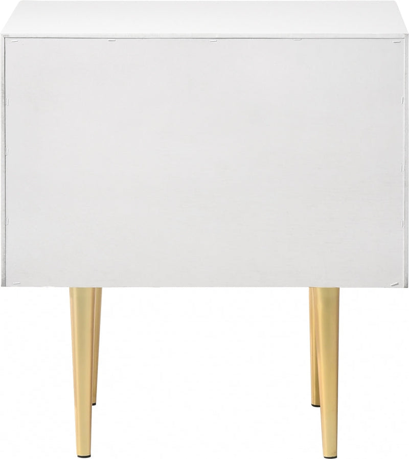 Modernist Wood Veneer And Stainless Steel Base Nightstand in White - 801White-NS