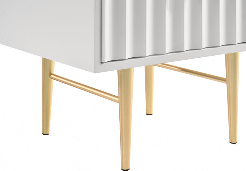 Modernist Wood Veneer And Stainless Steel Base Nightstand in White - 801White-NS