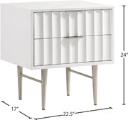 Modernist Wood Veneer And Stainless Steel Base Nightstand in White - 802White-NS