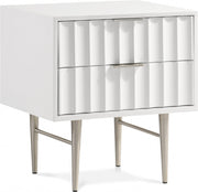 Modernist Wood Veneer And Stainless Steel Base Nightstand in White - 802White-NS