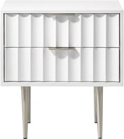 Modernist Wood Veneer And Stainless Steel Base Nightstand in White - 802White-NS