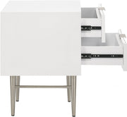 Modernist Wood Veneer And Stainless Steel Base Nightstand in White - 802White-NS