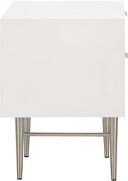 Modernist Wood Veneer And Stainless Steel Base Nightstand in White - 802White-NS