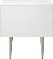 Modernist Wood Veneer And Stainless Steel Base Nightstand in White - 802White-NS