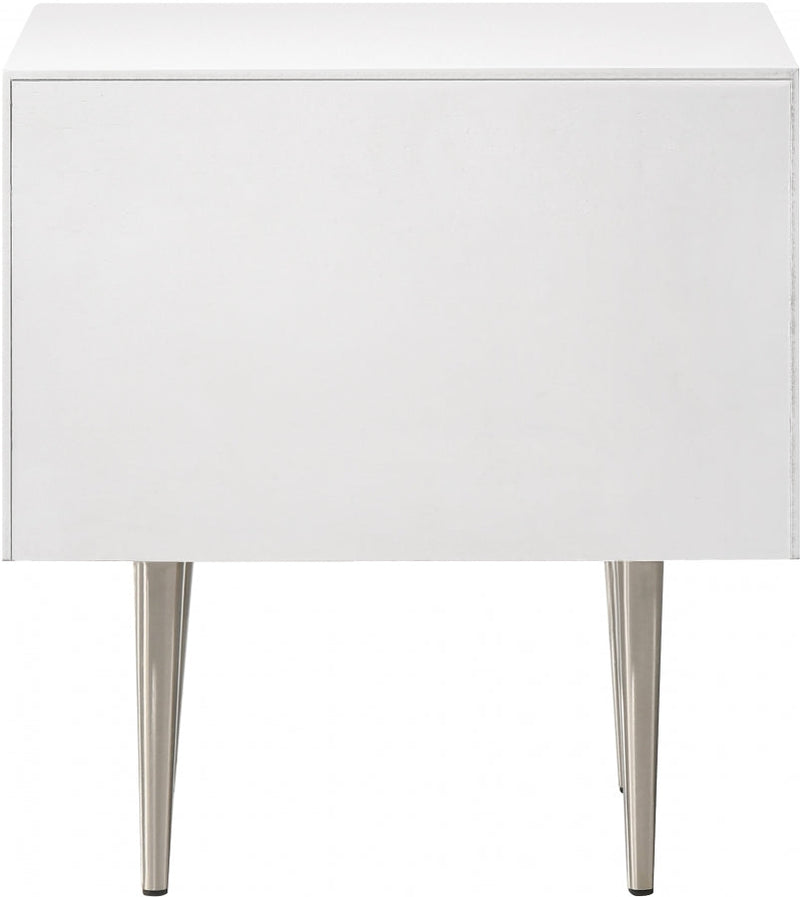 Modernist Wood Veneer And Stainless Steel Base Nightstand in White - 802White-NS