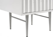 Modernist Wood Veneer And Stainless Steel Base Nightstand in White - 802White-NS