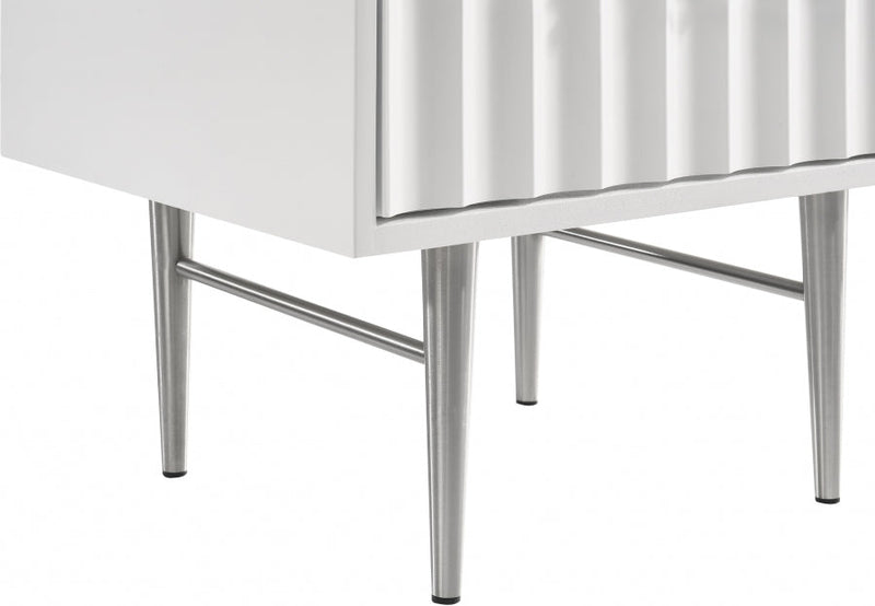 Modernist Wood Veneer And Stainless Steel Base Nightstand in White - 802White-NS