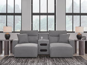 Modmax II Salt and Pepper 3-Piece Power Reclining Sectional with Chaise and Audio Console - 65906S12
