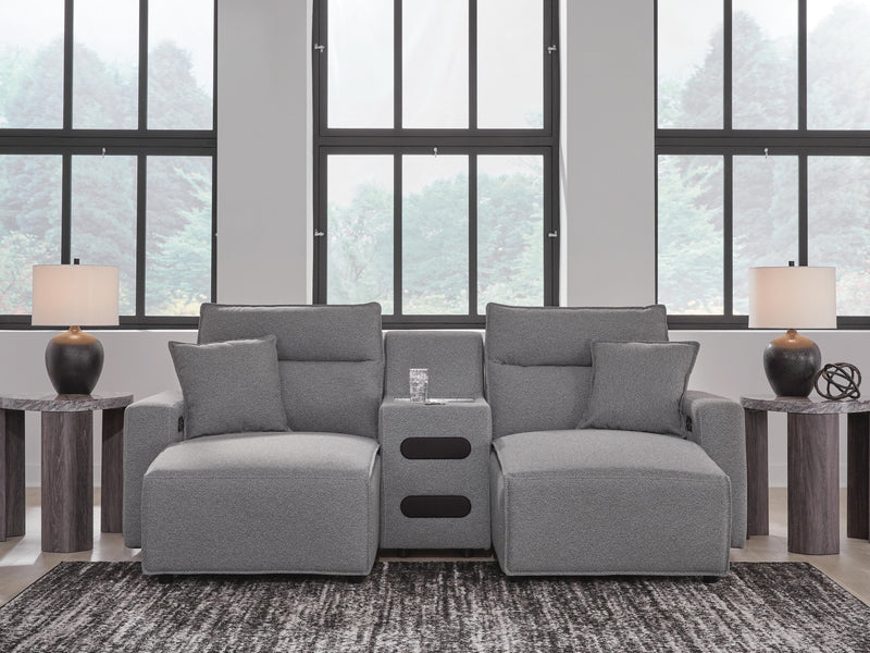 Modmax II Salt and Pepper 3-Piece Power Reclining Sectional with Chaise and Audio Console - 65906S12