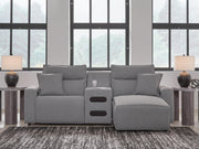 Modmax II Salt and Pepper 3-Piece Power Reclining Sectional with Chaise and Audio Console - 65906S5