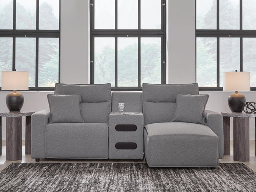 Modmax II Salt and Pepper 3-Piece Power Reclining Sectional with Chaise and Audio Console - 65906S5