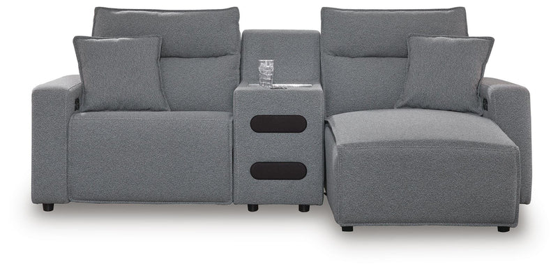 Modmax II Salt and Pepper 3-Piece Power Reclining Sectional with Chaise and Audio Console - 65906S5