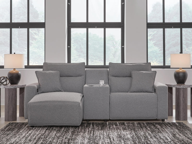 Modmax II Salt and Pepper 3-Piece Power Reclining Sectional with Chaise and Console - 65906S17