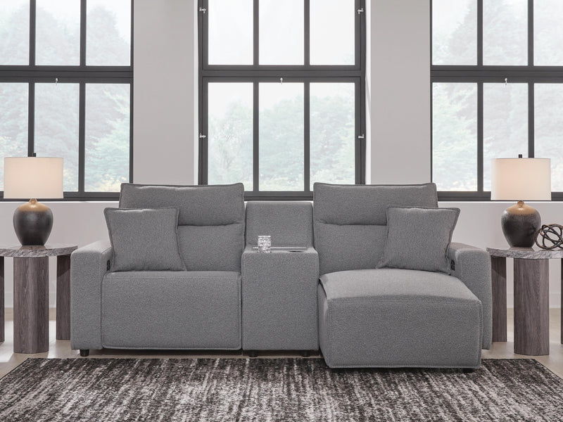 Modmax II Salt and Pepper 3-Piece Power Reclining Sectional with Chaise and Console - 65906S4