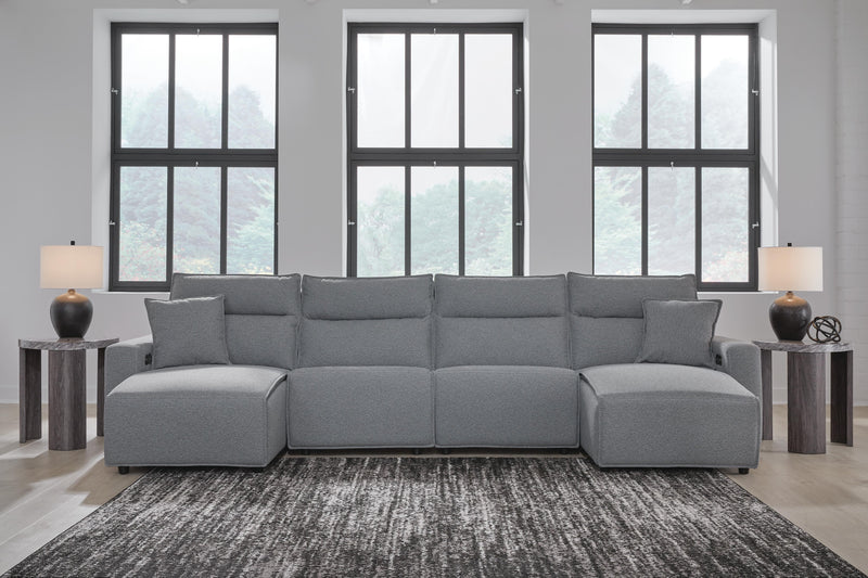 Modmax II Salt and Pepper 4-Piece Reclining Sectional with Double Chaise - 65906S37