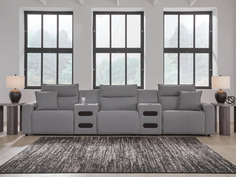 Modmax II Salt and Pepper 5-Piece Power Reclining Sectional with Audio Consoles - 65906S13