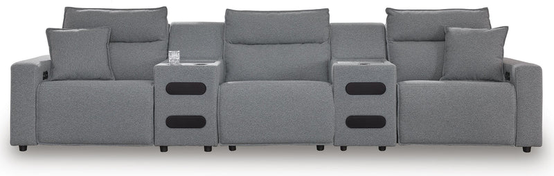 Modmax II Salt and Pepper 5-Piece Power Reclining Sectional with Audio Consoles - 65906S13