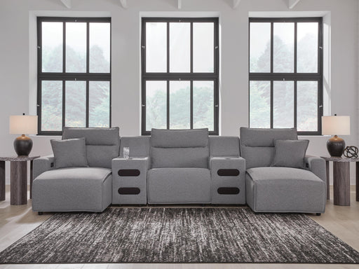 Modmax II Salt and Pepper 5-Piece Power Reclining Sectional with Chaise and Audio Consoles - 65906S15