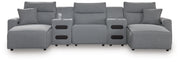 Modmax II Salt and Pepper 5-Piece Power Reclining Sectional with Chaise and Audio Consoles - 65906S15