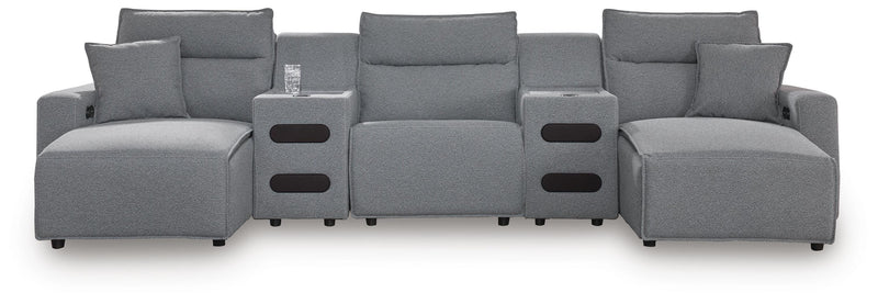 Modmax II Salt and Pepper 5-Piece Power Reclining Sectional with Chaise and Audio Consoles - 65906S15
