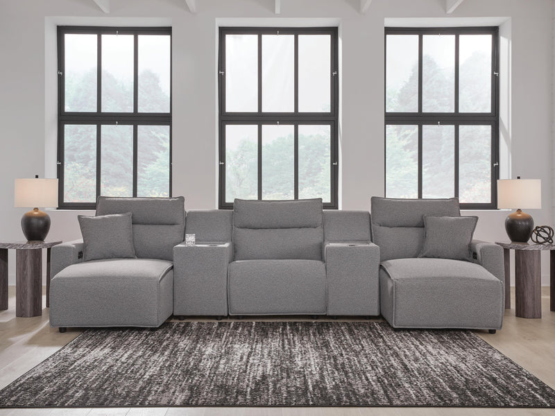 Modmax II Salt and Pepper 5-Piece Power Reclining Sectional with Chaise and Consoles - 65906S16