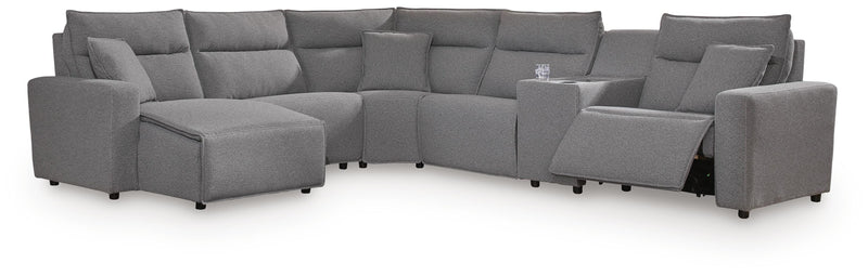 Modmax II Salt and Pepper 6-Piece Power Reclining Sectional with Chaise and Console - 65906S19