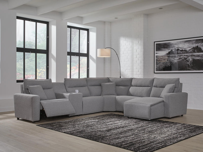 Modmax II Salt and Pepper 6-Piece Power Reclining Sectional with Chaise and Console - 65906S6