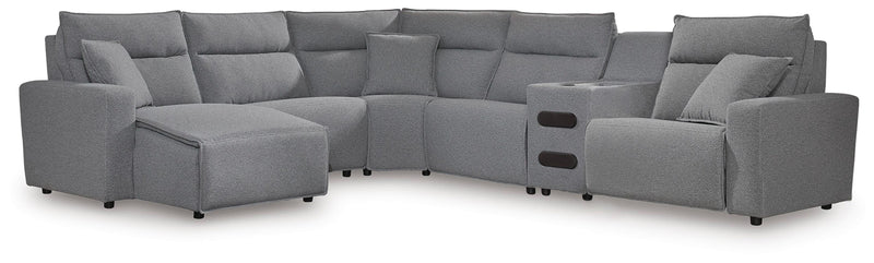 Modmax II Salt and Pepper 6-Piece Reclining Sectional with Chaise and Audio Console - 65906S29