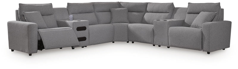 Modmax II Salt and Pepper 7-Piece Power Reclining Sectional with Audio Consoles - 65906S48