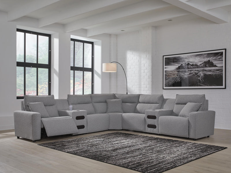 Modmax II Salt and Pepper 7-Piece Power Reclining Sectional with Audio Consoles - 65906S9