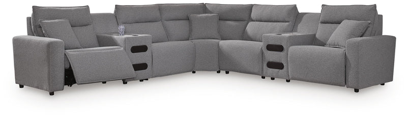 Modmax II Salt and Pepper 7-Piece Power Reclining Sectional with Audio Consoles - 65906S9