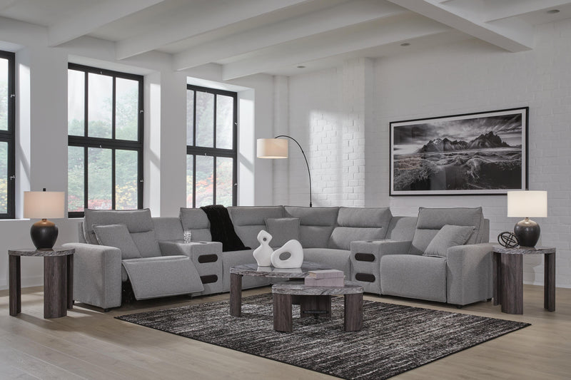 Modmax II Salt and Pepper 7-Piece Power Reclining Sectional with Audio Consoles - 65906S9