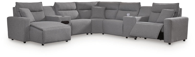 Modmax II Salt and Pepper 7-Piece Power Reclining Sectional with Chaise and Audio Console - 65906S43