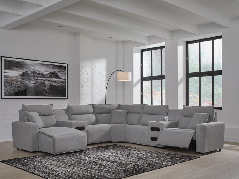 Modmax II Salt and Pepper 7-Piece Power Reclining Sectional with Chaise and Audio Consoles - 65906S20