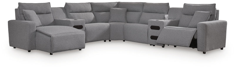 Modmax II Salt and Pepper 7-Piece Power Reclining Sectional with Chaise and Audio Consoles - 65906S20