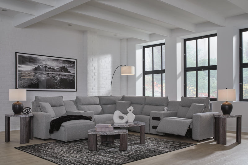 Modmax II Salt and Pepper 7-Piece Power Reclining Sectional with Chaise and Audio Consoles - 65906S20