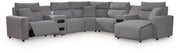 Modmax II Salt and Pepper 7-Piece Power Reclining Sectional with Chaise and Audio Consoles - 65906S7